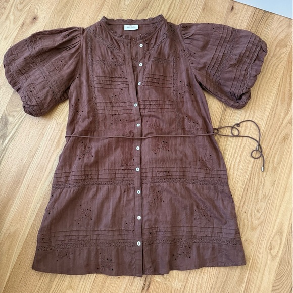 Saint Helena Rose Mini Dress Rose Clay Brown Eyelet 100% Cotton Size Small - Picture 10 of 13